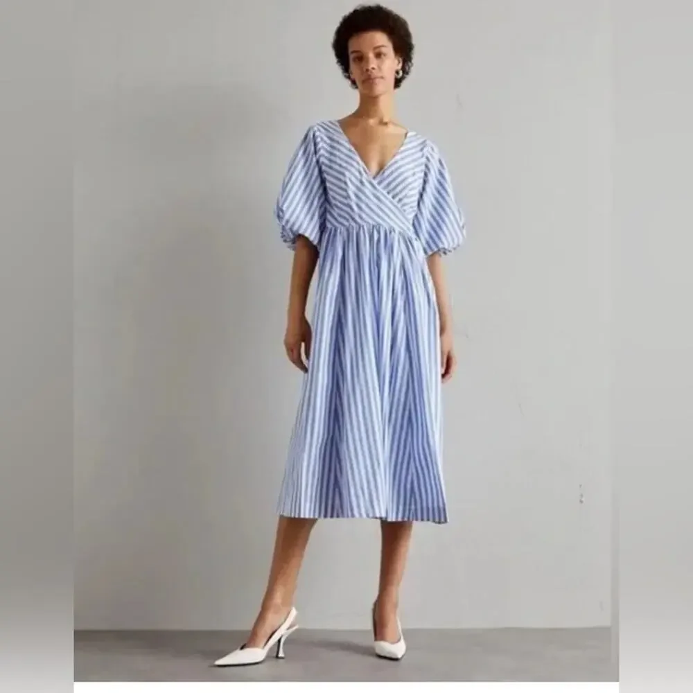 Staud Jodie Stripe Wrap Midi Dress Size:M - Picture 1 of 12